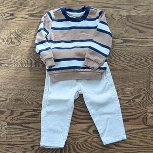 Striped Sweater and White Pants Set